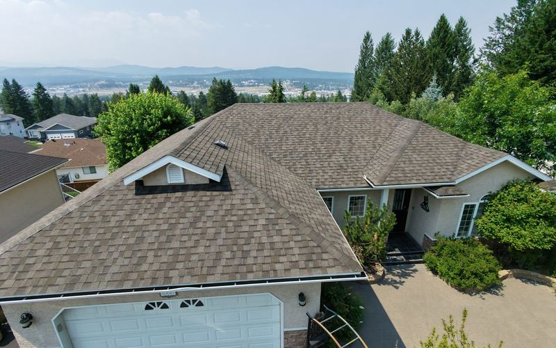 Drone photo of a shingle roof overlooking the valley in the East Kootenay