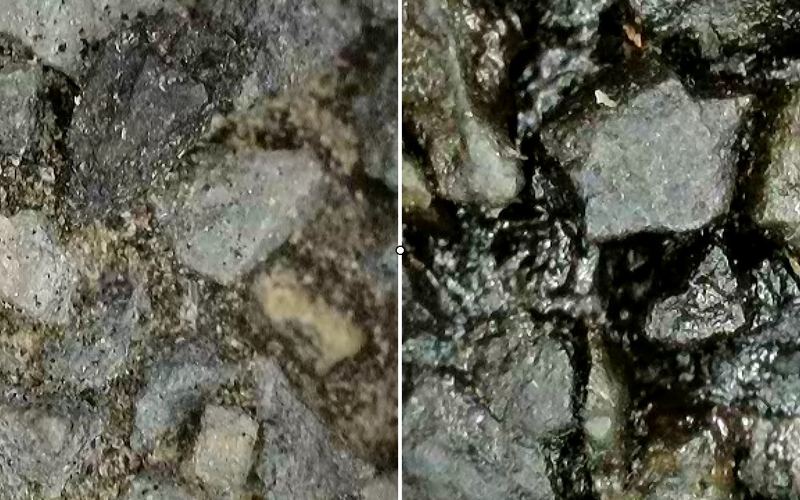 Microscope comparison of untreated and Gonano-treated shingle granules