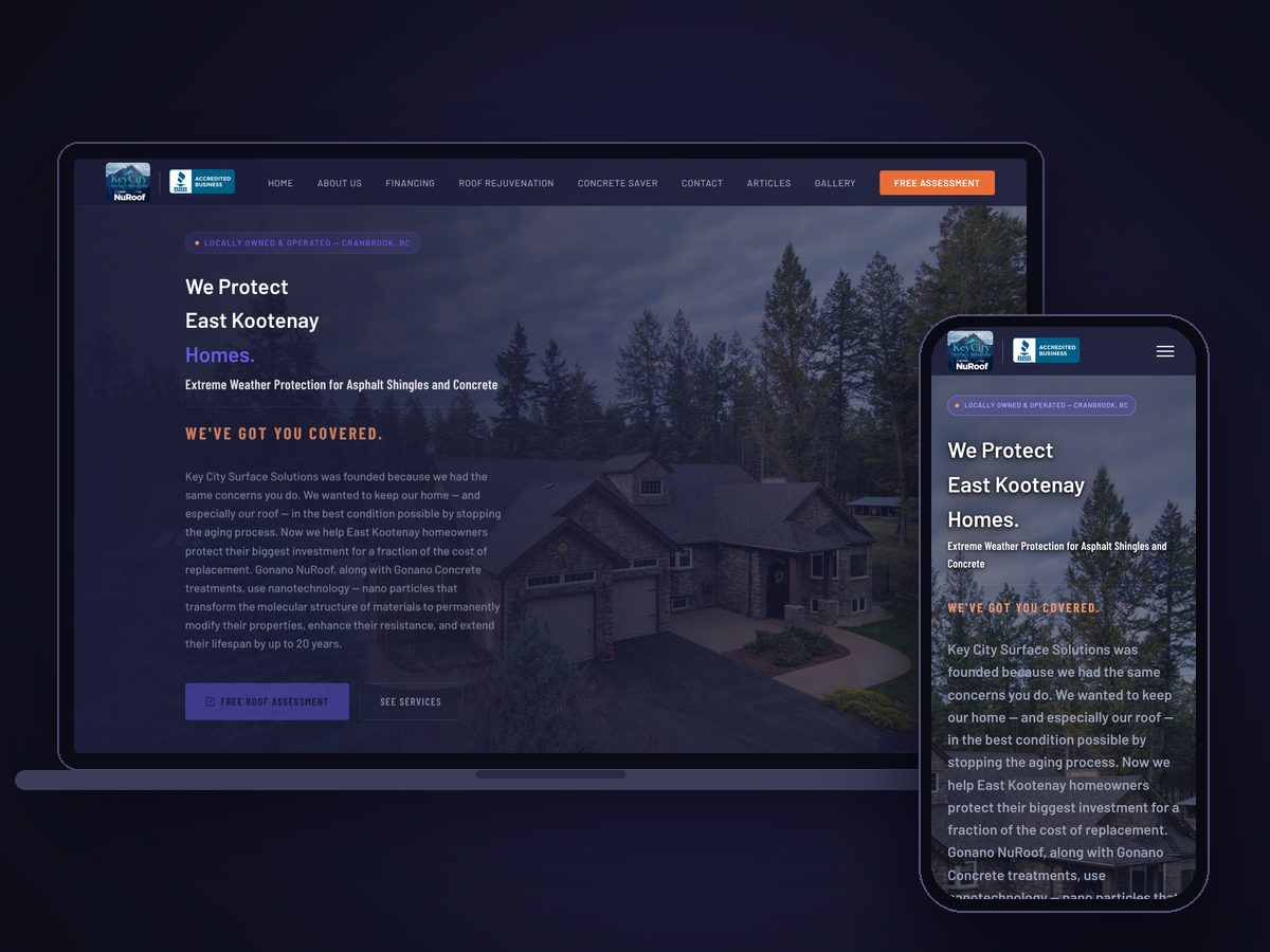 The Key City Surface Solutions website on a laptop and a phone, a site we designed and built ourselves